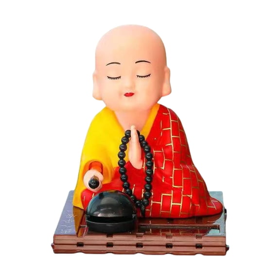 Solar Car Decors Shaking Monk Figurine Car Shaking Head Toy ABS Dashboard Ornament For Wealth Health
