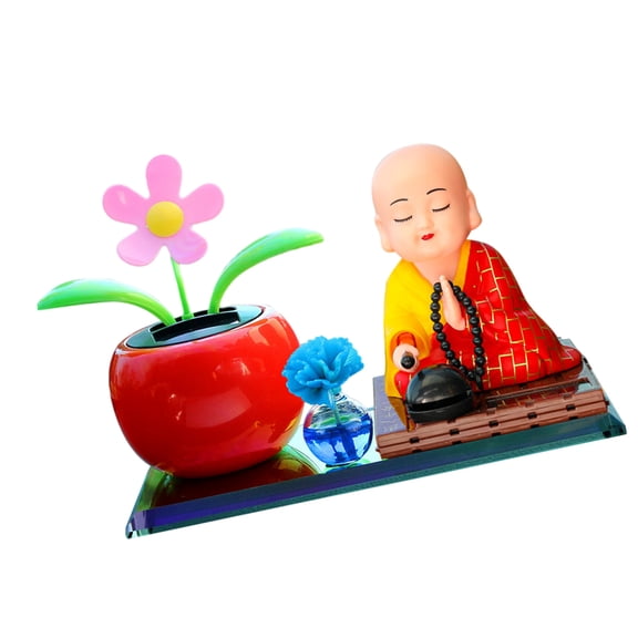 Solar Car Decors Shaking Monk Figurine Car Shaking Head Toy ABS Dashboard Ornament For Wealth Health