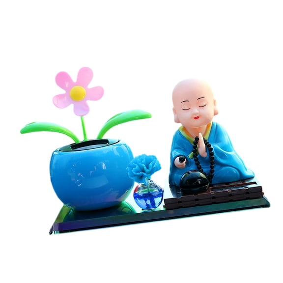Solar Car Decors Shaking Monk Figurine Car Shaking Head Toy ABS Dashboard Ornament For Wealth Health
