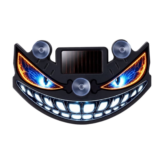 Solar Car Evil Grin LED Devil Eyes Light, Suction Cup Window Warning Lamp for Automobile Truck SUV Rear Windshield Halloween Car Decor