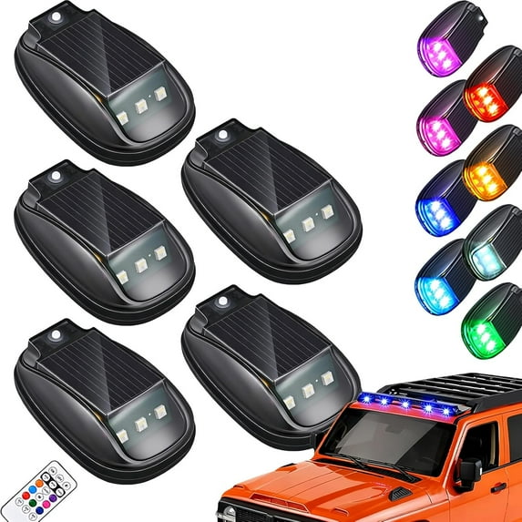 Solar Car Roof RGB Strobe Light with Remote Control, 8 Colors 10 Modes, Solar/USB Dual Charging, Auto Vibration Sensor, Waterproof Design, Wireless Installation