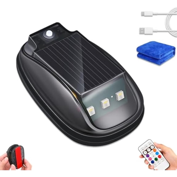 Solar Car Roof RGB Strobe Light with Remote Control, 8 Colors Wireless LED Strobe Lights, Rechargeable Smart Sensing Marker Light, Waterproof, for Truck/SUV, Boosts Night Visibility (Black#1pc)
