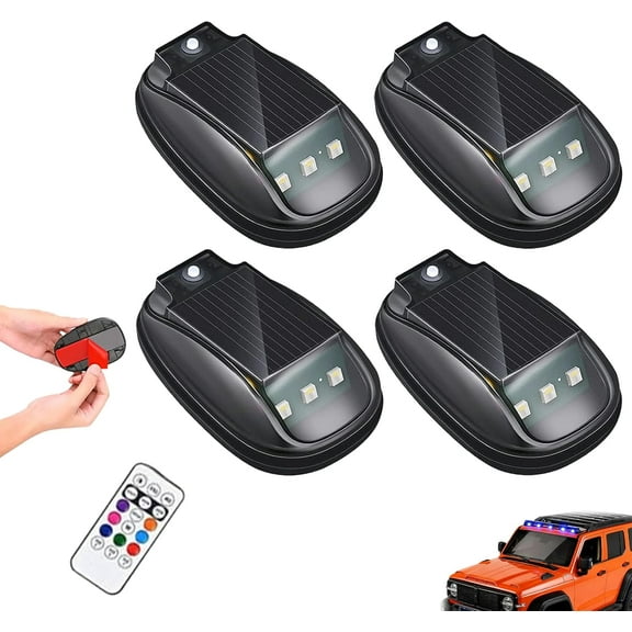 Solar Car Roof RGB Strobe Light with Remote Control, 8 Colors Wireless LED Strobe Lights, Waterproof Smart Sensing Marker Light for Motorcycle, Vehicle, Truck, Night Driving (4Pcs)
