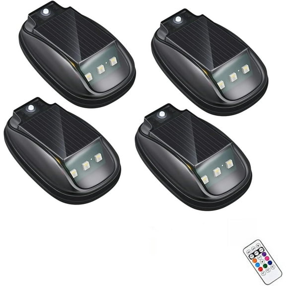 Solar Car Roof RGB Strobe Light with Remote Control, Smart Sensing Marker Light, Waterproof, Wireless LED Mount, Auto Lighting for Motorcycle, Vehicle, Truck Use, Night Driving (4pcs)