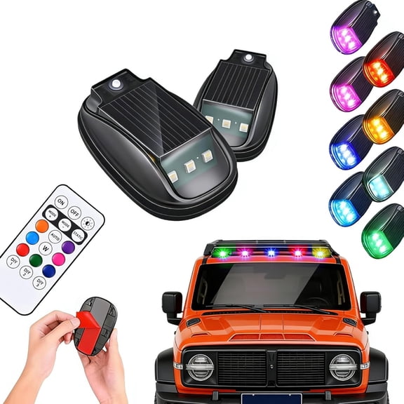 Solar Car Roof RGB Strobe Light with Remote Control, Wireless 8 Colors LED Strobe Marker Light, Solar Powered Waterproof No Drill Cab Light for Truck SUV RV Motorcycle