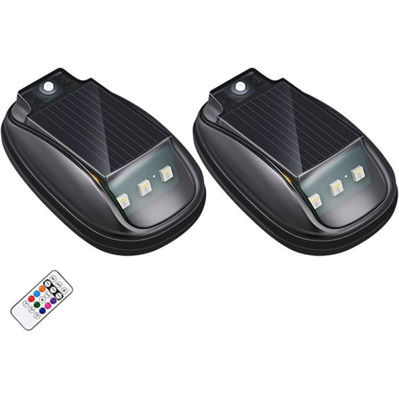 Solar Car Roof RGB Strobe Light with Remote Control, Wireless LED Strobe Lights with Remote Control, 8 Colors, Smart Sensing Marker Light for Motorcycle, Vehicle, Truck Use, Night Driving (2pc)