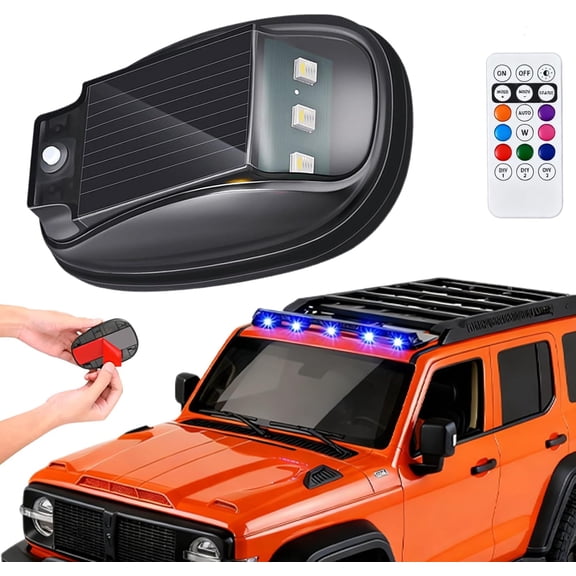Solar Car Roof RGB Strobe Light with Remote Control, Wireless Solar-Powered LED Warning Light with 8 Color Modes, Universal Waterproof Strobe Light for Cars, Trucks and Motorcycles
