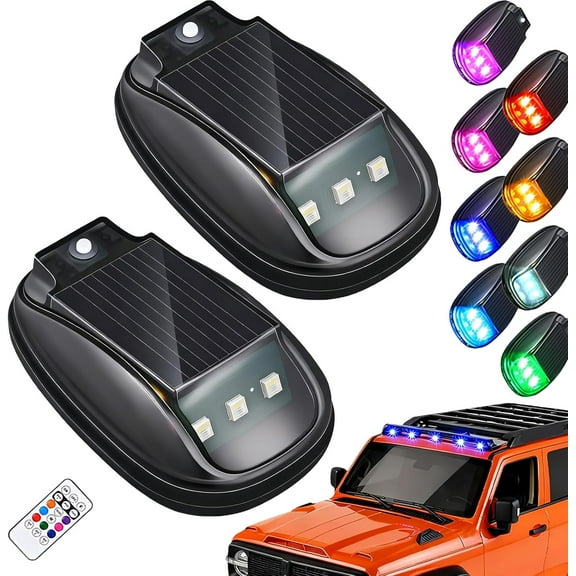 Solar Car Roof RGB Strobe Light with Remote, 8-Color Waterproof LED for Car Truck Motorcycle, No Drill Safety Light