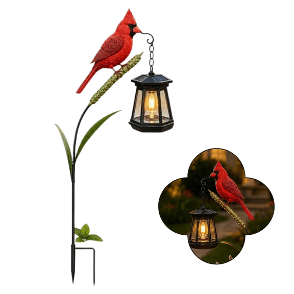Solar Cardinal Bird Garden Stake Lights, Wheat Stalk Decorative Cardinal Solar Light, Cardinal Garden Stake Solar Light for Backyard Patio Lawn Pathway Decor