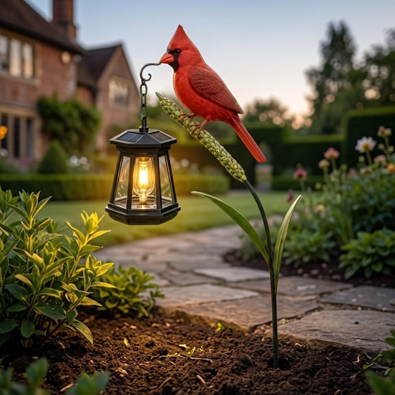Solar Cardinal Garden Stake Light, Waterproof LED Red Bird Yard Decor, Durable Figurine on Sturdy Metal Ground Stake for Pathway, Lawn, Flower Bed and Patio