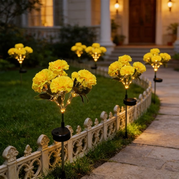 Solar Carnation Flower Ground Stake Light, Auto Dusk Dawn Self Charging Outdoor Decor Lamp, All Weather Waterproof Long Runtime Floral Landscape Lighting for Garden Walkway Patio Yard