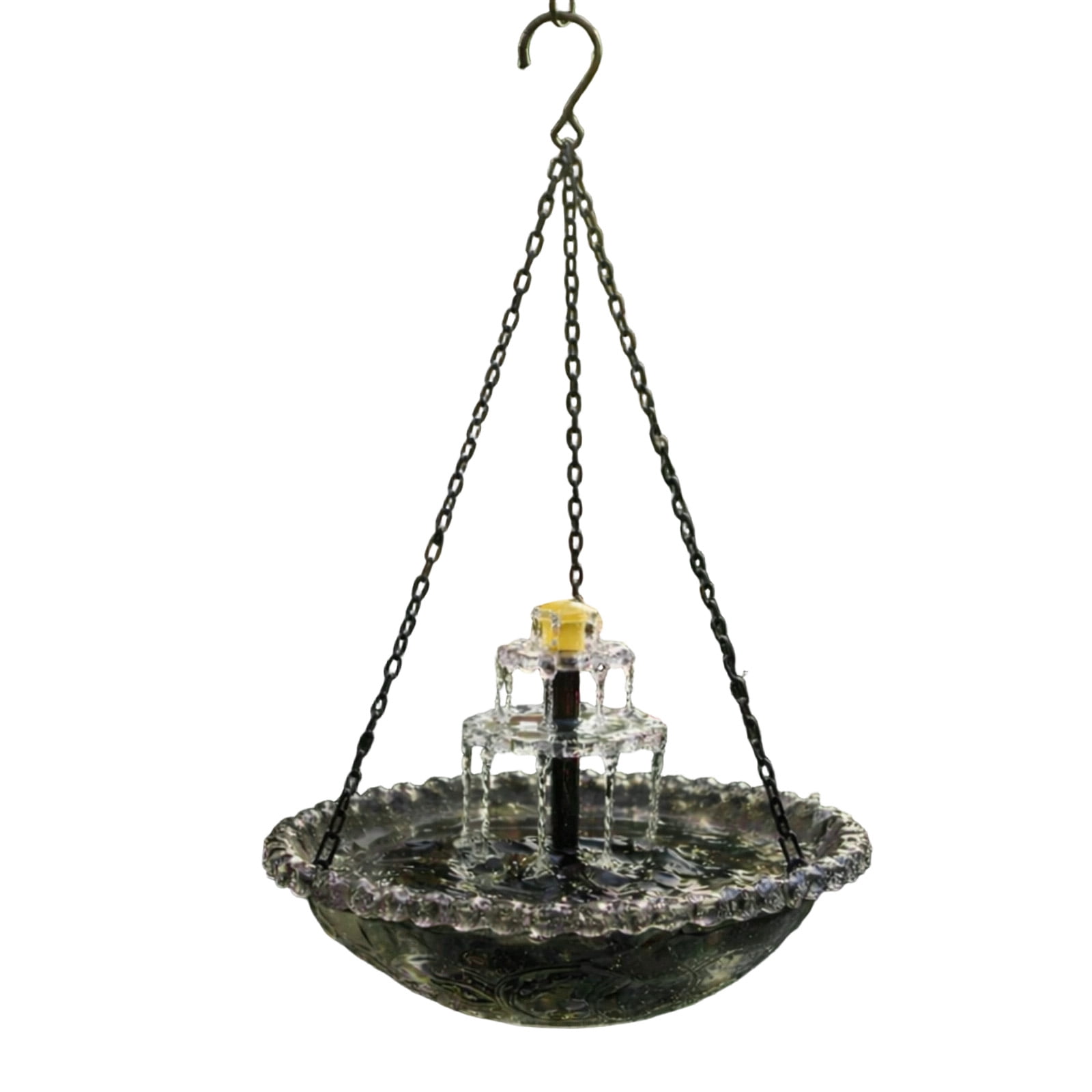 Solar Cascade Hanging Bird Bath Fountain, 3-Tier Glass Bowl with Solar Pump for Outdoor Garden, Patio & Hummingbird Attraction (Gray)