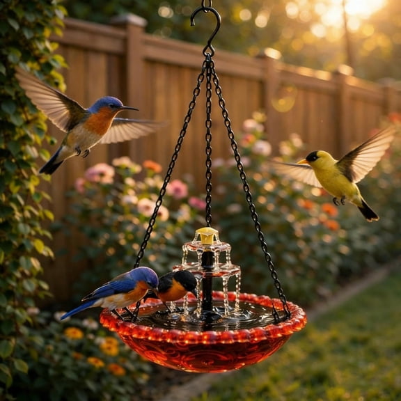 Solar Cascade Hanging Bird Bath Fountain, Creative Designs, Outdoor Decorations, Garden Gifts, Large Humming Birds Bath Fountain