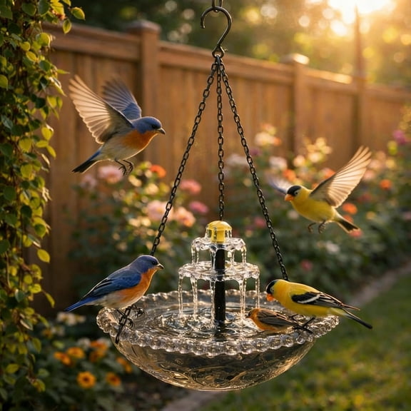 Solar Cascade Hanging Bird Bath Fountain, Creative Designs, Outdoor Decorations, Garden Gifts, Large Humming Birds Bath Fountain