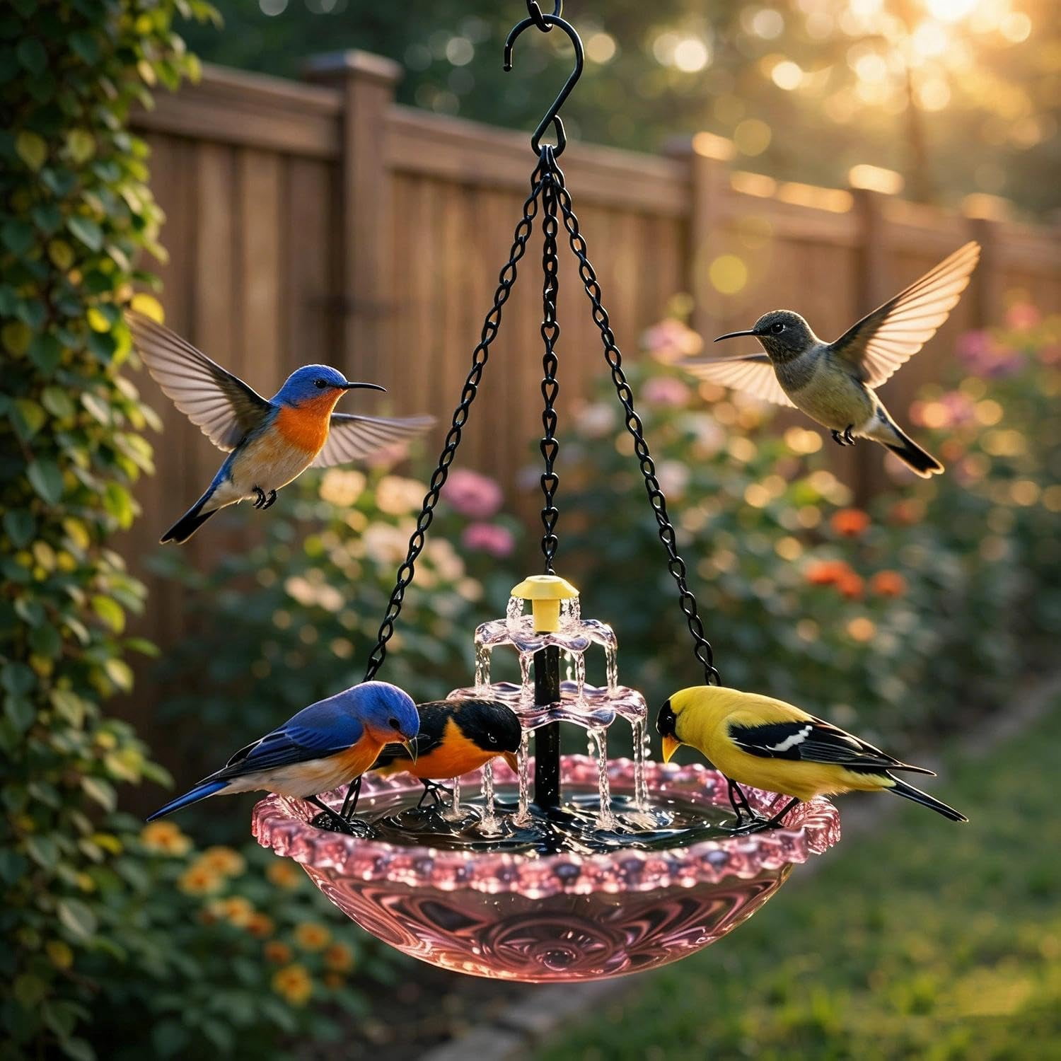 Solar Cascade Hanging Bird Bath Fountain, Creative Designs, Outdoor Decorations, Garden Gifts, Large Humming Birds Bath Fountain