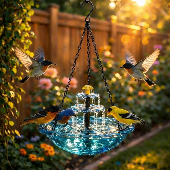Solar Cascade Hanging Bird Bath Fountain, Creative Designs, Outdoor Decorations, Garden Gifts, Large Humming Birds Bath Fountain