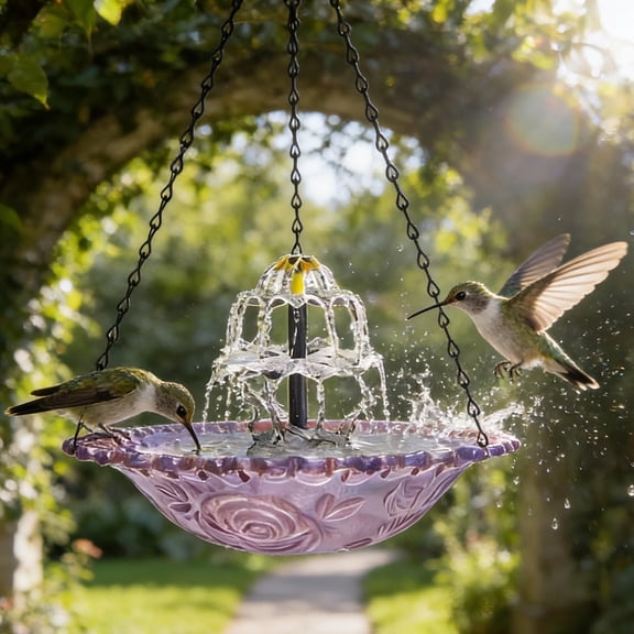 Solar Cascade Hanging Bird Bath Fountain Elegant, Self-Powering Solar Powered Cascading Bird Bath with Adjustable Nozzles, Weatherproof Bowl & Double Tiered Waterfall Design