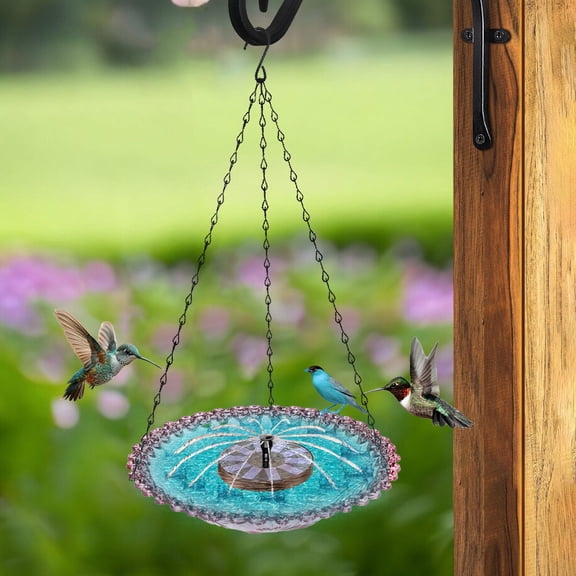 Solar Cascade Hanging Bird Bath Fountain, Metal Solar Powered Birdbath with Water Pump, Weatherproof Hanging Water Feature, Large Humming Birds Baths Fountains for Outdoor, Gardens