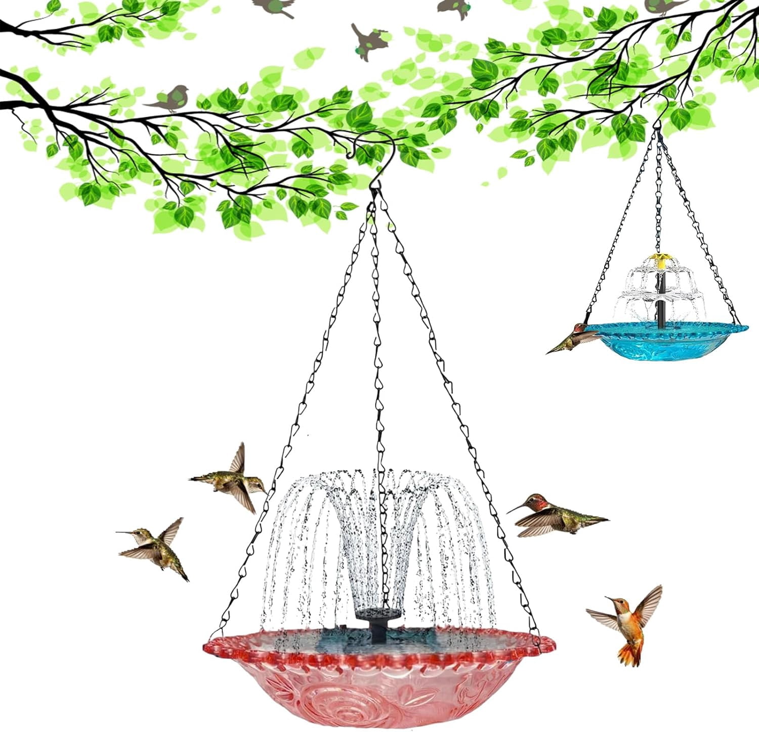 Solar Cascade Hanging Bird Bath Fountain, Outdoor Bathable Bird Feeder, No Wiring or Power Required, Attract Wild Birds & Hummingbirds, for Outdoor Garden, Terrace Decoration