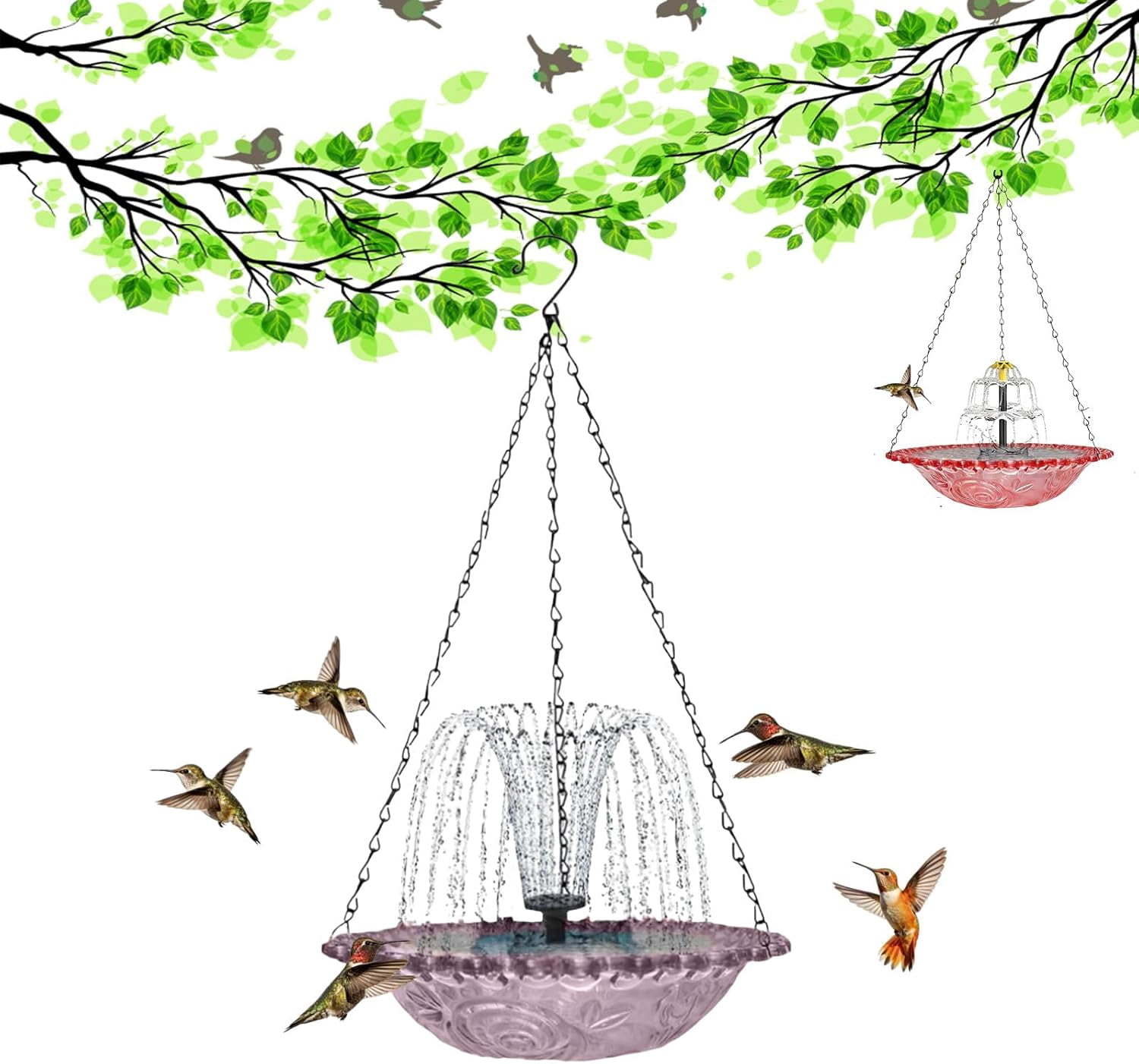 Solar Cascade Hanging Bird Bath Fountain, Outdoor Bathable Bird Feeder, No Wiring or Power Required, Attract Wild Birds & Hummingbirds, for Outdoor Garden, Terrace Decoration