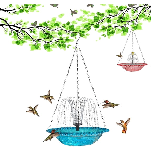 Solar Cascade Hanging Bird Bath Fountain, Outdoor Bathable Bird Feeder, No Wiring or Power Required, Attract Wild Birds & Hummingbirds, for Outdoor Garden, Terrace Decoration