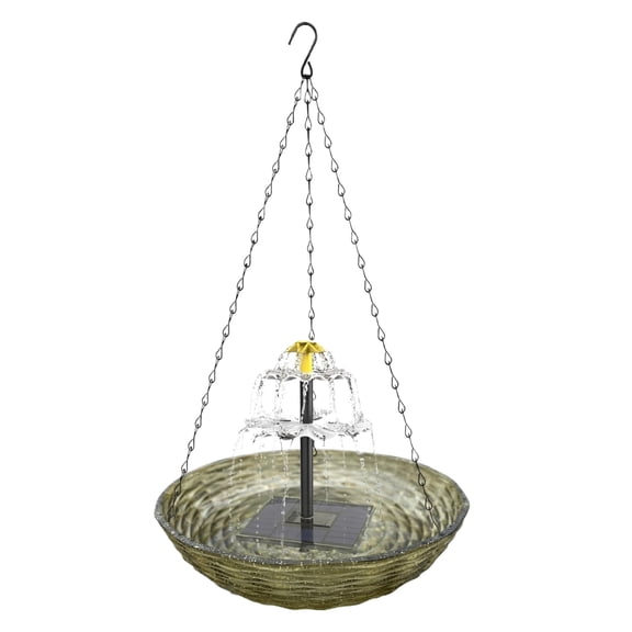 Solar Cascade Hanging Bird Bath Fountain, Outdoor Hanging Bird Bath with Solar Fountain, Large Humming Birds Baths Fountains, with Solars Pump & Glass Bowl, for Outdoor, Gardens