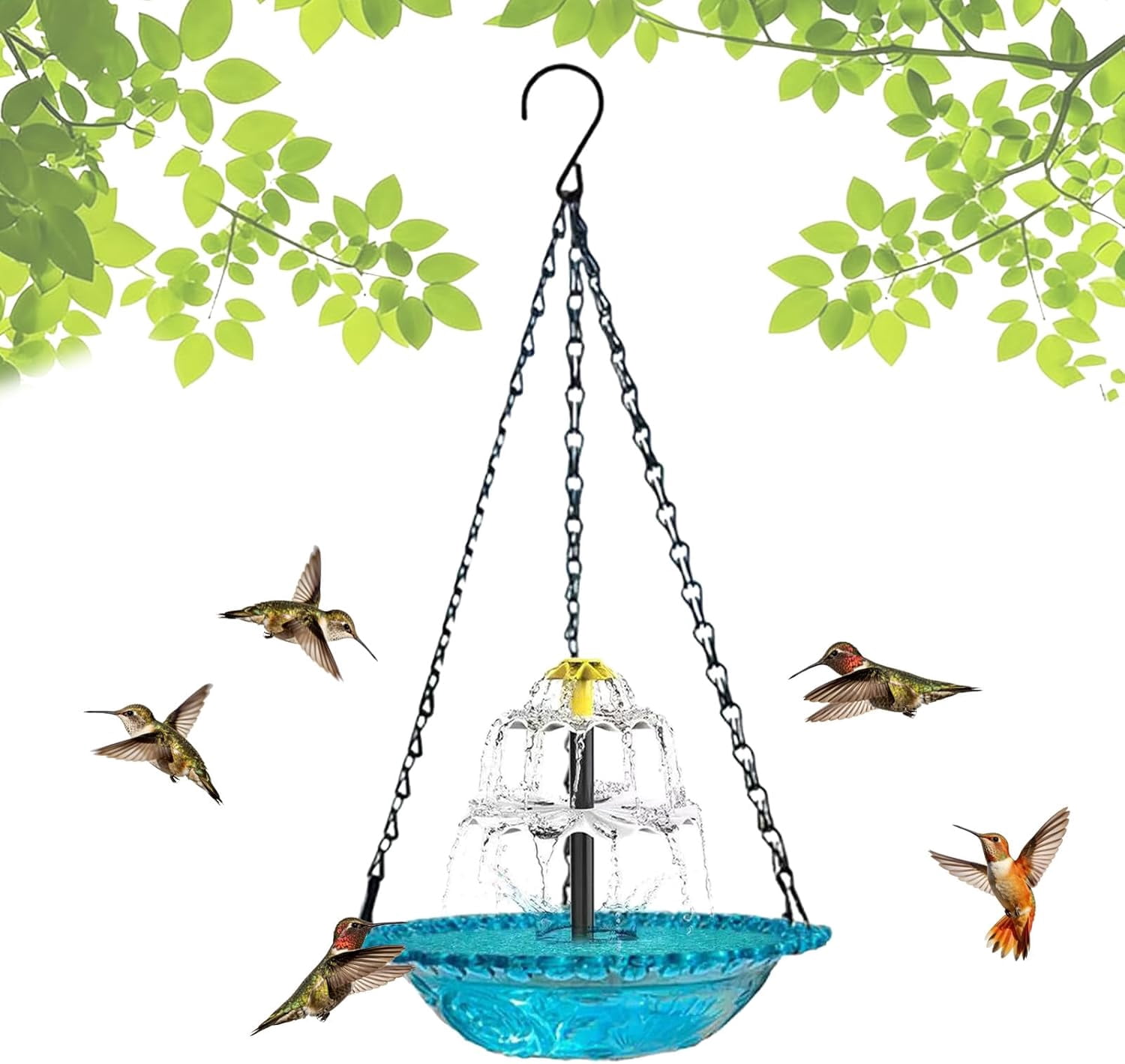 Solar Cascade Hanging Bird Bath Fountain, Outdoor Hanging Bird Bath with Solar Fountain, Large Humming Birds Baths Fountains, with Solars Pump & Glass Bowl, for Outdoor, Gardens
