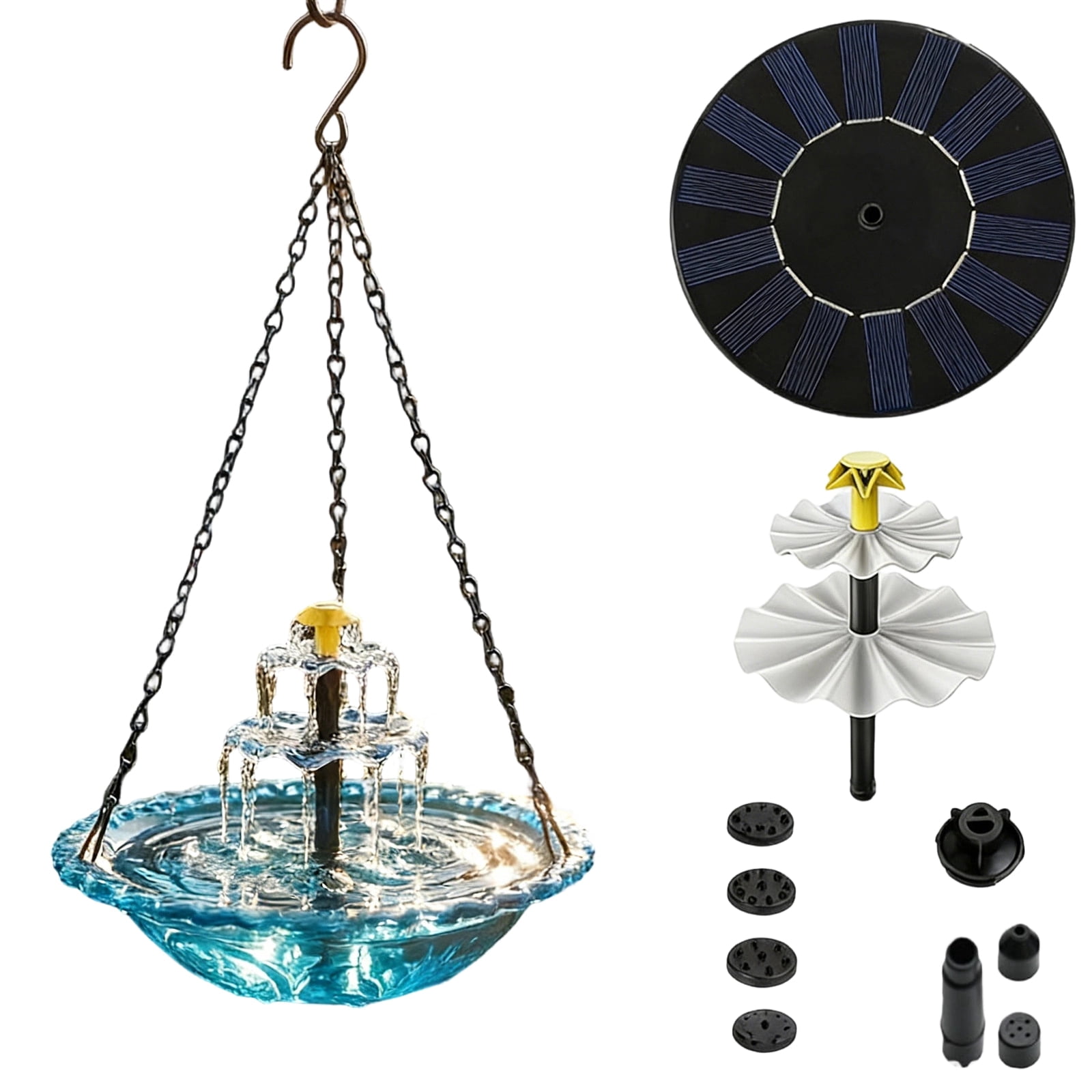 Solar Cascade Hanging Bird Bath Fountain, Outdoor Hanging Bird Bath with Solars Pump & Water Bowl, Hummingbird Feeders for Outdoors Garden Yard Patio Decoration