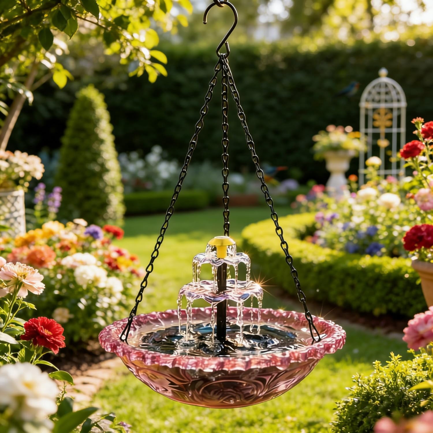 Solar Cascade Hanging Bird Bath Fountain Powered Cascading with  Pump & Glass Bowl for Outdoor, Gardens  Shower Bowl Kit Garden Gift