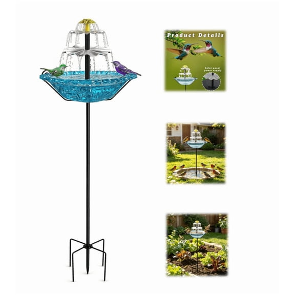 Solar Cascade Hanging Bird Bath Fountain Solar Powered Birdbath Water Fountain Pumps Dispenser Outdoors Decor Hummingbird Bath Shower Bowl Kit Garden Gift Yard Patio Backyard Decoration