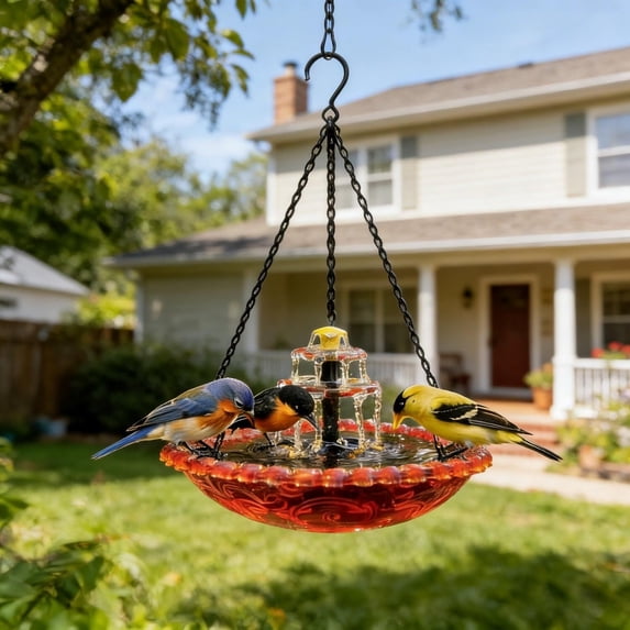 Solar Cascade Hanging Bird Bath Fountain – Solar Powered Cascading Outdoor Water Fountain with Pump & Bowl, Hanging Bird Bath for Patio, Backyard, Lawn, Garden Decor