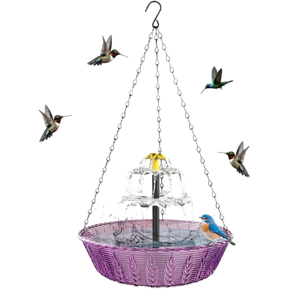 Solar Cascade Hanging Bird Bath Fountain, Solar Powered Decorative Water Feature For Wild Birds Outdoor Garden And Backyard