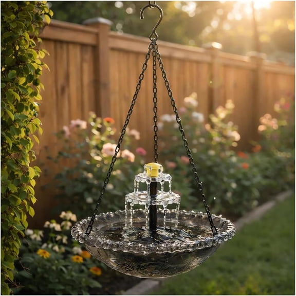 Solar Cascade Hanging Bird Bath Fountain, Solar Powered, Outdoor Water Pump Dispenser, for Garden Yard Patio Backyard Decor