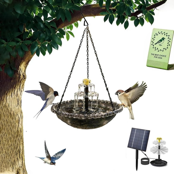 Solar Cascade Hanging Bird Bath Fountain, Tiered Cascade Solar Water Fountains No Wiring, Attracts Hummingbirds & Garden Birds for Outdoors Garden Patio Backyard Lawn Decor (Grey)