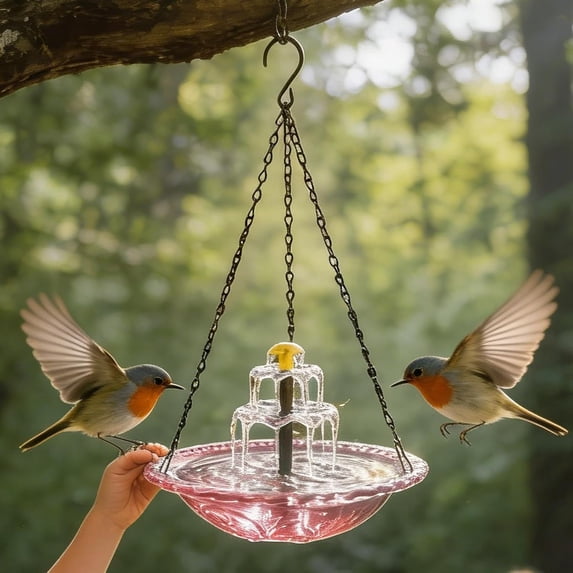 Solar Cascade Hanging Bird Bath Fountain with Solar Pump Large Glass Bowl Attracts Hummingbirds for Outdoors