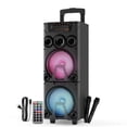 thumbnail interactive-video image 1 of AudioBox ABX-8080R Dual 8" Bluetooth Portable Party Speaker with Wireless Microphones, LED Lights, FM Radio, USB, AUX, microSD, Karaoke Speaker, 1 of 9