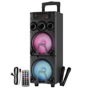 Audiobox 16-Watt Bluetooth Rechargeable Groovestar Party Speaker with Dual 8-In. Woofers, Lights, Wireless Mics, WaveSync, and Remote, ABX-8080R
