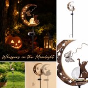 Solar Cat Chasing Butterfly Stake Light, Crackle Glass Globe Pathway Marker, Waterproof LED Garden Art for Yard, Lawn, and Walkway Illumination