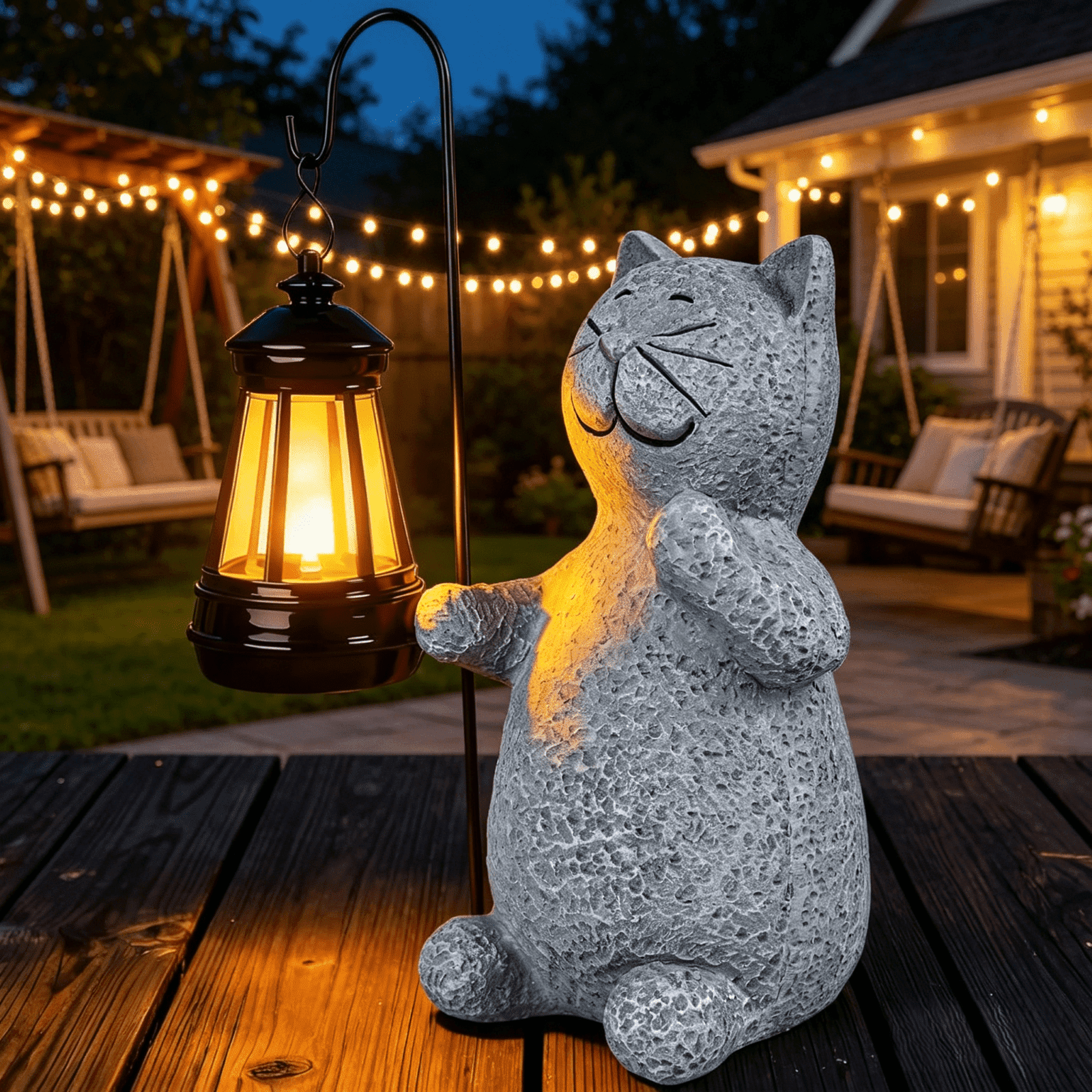 Solar Cat Garden Decor Outdoor Statues, Yard Art Lawn Ornaments, Outside Figurines Decorations for Home Patio Porch Balcony, Housewarming Gifts for Cat Lover (One Pack)