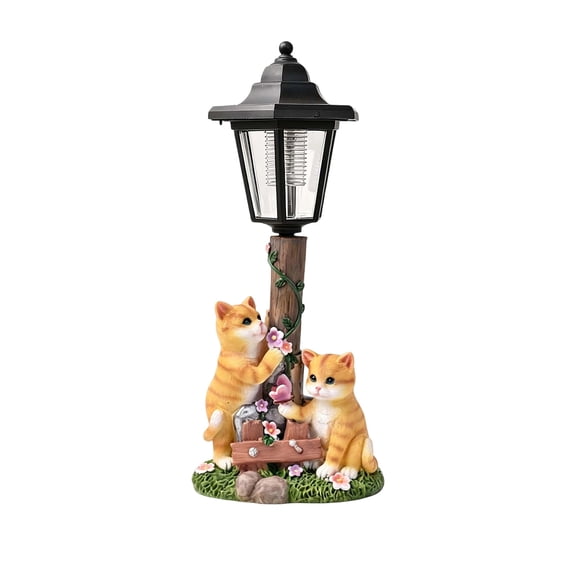 Solar Cat Garden Decor, Outdoor Statues with LED Lantern Cat Figurine for Outside Patio Yard Backyard Gifts for Mother's Day Birthday Housewarming, B