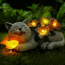 Solar Cat Garden Statue with 6 LED Lights-Outdoor Decorative Cat Figurine Lighting for Patio,Yard,Lawn-Waterproof Animal Statue,Unique Home Garden Decor Unique Housewarming Gifts