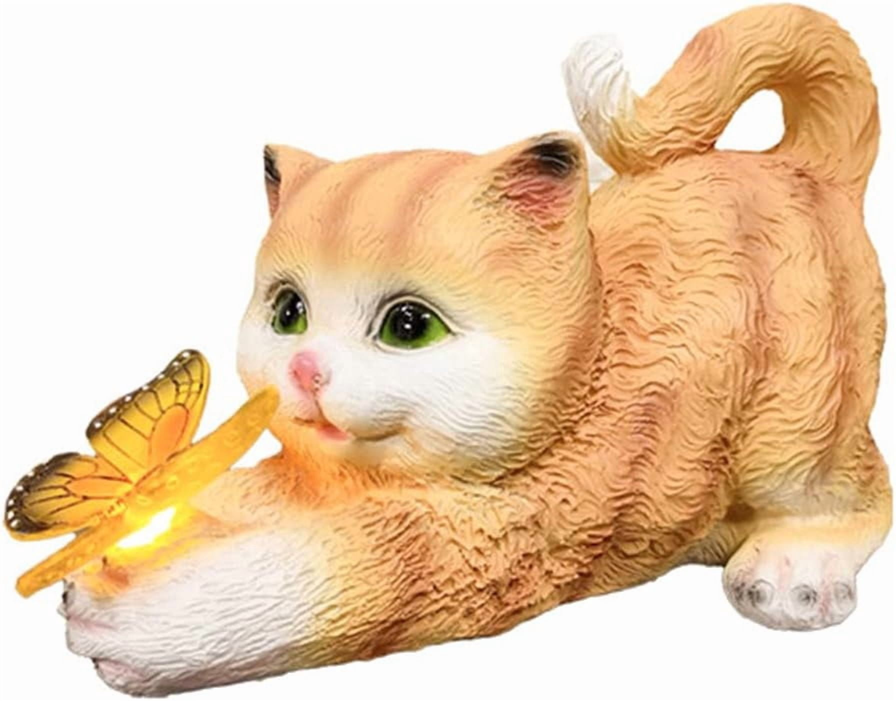 Solar Cat Garden Statue – Cute Cat with Butterfly Figurine, Outdoor Lawn Decoration, Housewarming Gift for Mom, Grandma