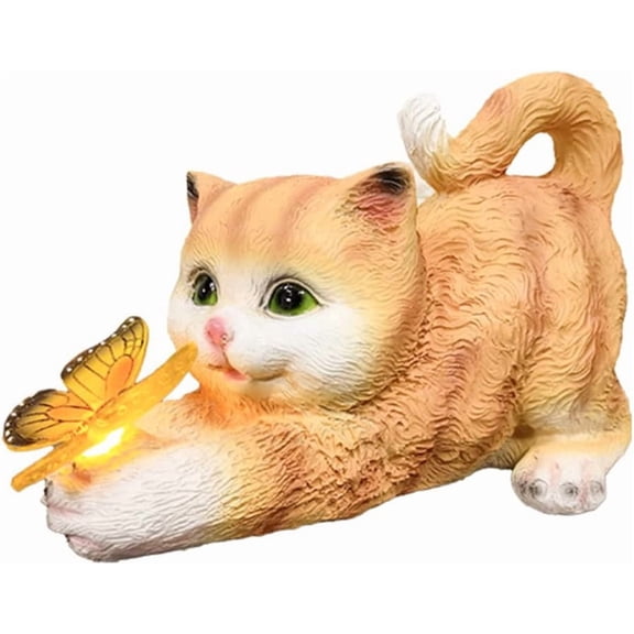 Solar Cat Garden Statue – Cute Cat with Butterfly Figurine, Outdoor Lawn Decoration, Housewarming Gift for Mom, Grandma
