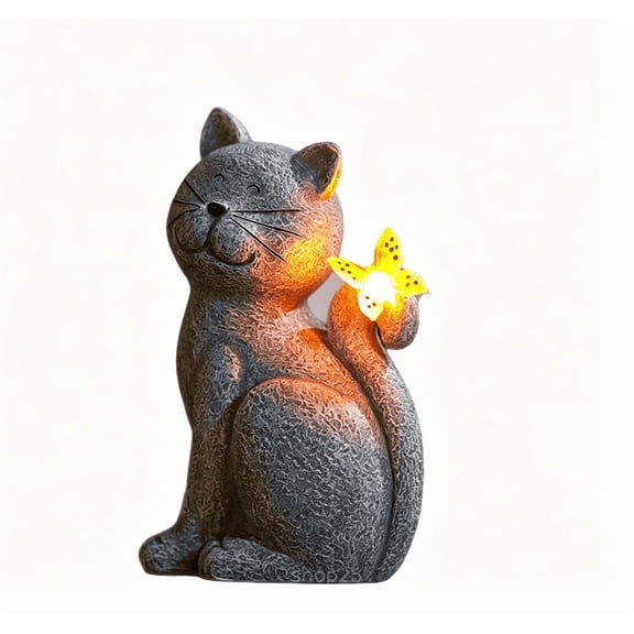 Solar Cat Statue Outdoor Waterproof Solar Powered Resin Garden Decoration Glowing Figurine Gift for Cat Lovers
