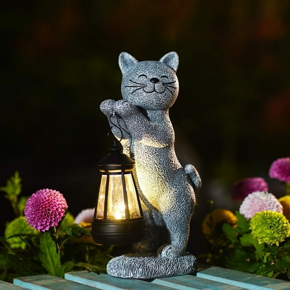 Solar Cat Statues for Garden - Art Figurines Decor for Yard