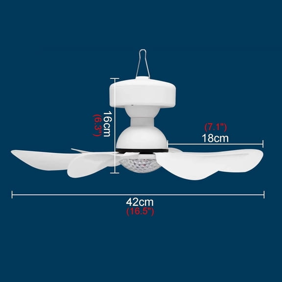 Solar Ceiling Fan with Remote Control and LED Light, Portable Detachable Blades for Outdoor Camping Picnic