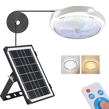 Solar Ceiling Light, 5000LM Solar Lights Indoor Outdoor, Brighter Solar Shed Lights with Remote Control, Cool White/Warm White Switchable Solar Pendant Light for Barn, Porch, Patio, Gazebo
