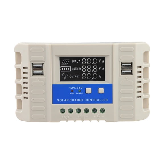 for Solar Charge Controller 12V/24V Auto, 20A MPPT Solar Panel Regulator for Lead-Acid, Li-ion, for LIFEPO4 Batteries, 4-Port USB Output, LCD Display, Industrial Grade Protection(60A)