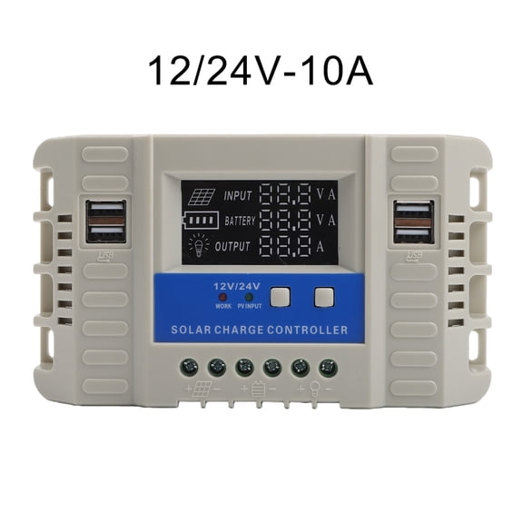for Solar Charge Controller 12V/24V Auto, 20A MPPT Solar Panel Regulator for Lead-Acid, Li-ion, for LIFEPO4 Batteries, 4-Port USB Output, LCD Display, Industrial Grade Protection(10A)