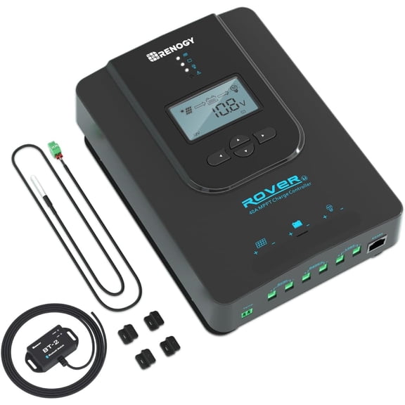 Solar Charge Controller (Bluetooth) - Rover 40A 12V24V Auto Parameter DC nput MPPT Charge Controllers for Solar Panels Adjustable LCD for Gel Sealed Flooded Lthum Battery
